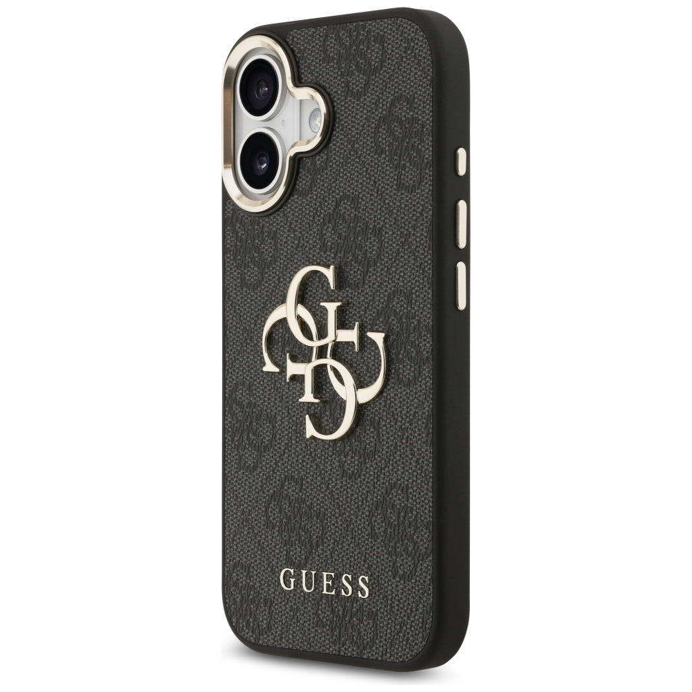 Guess iPhone 17 - 4G Big 4G Classic Logo - Σκληρή Θήκη με Πλαίσιο Σιλικόνης και Επένδυση από Οικολογικό Δέρμα - Black / Gold - GUHCP17S4GMGCGR