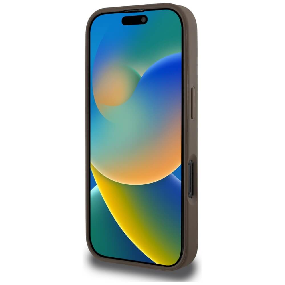 Guess iPhone 16 Pro Max - Grained Hot Stamp Peony Triangle Logo - MagSafe Σκληρή Θήκη με Επένδυση Συνθετικού Δέρματος - Brown - GUHMP16XPGBTMW