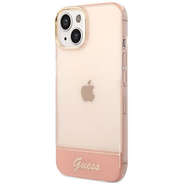 Guess iPhone 14 Plus Translucent Σκληρή Θήκη με Πλαίσιο Σιλικόνης - Pink / Semi Clear - GUHCP14MHGCOP