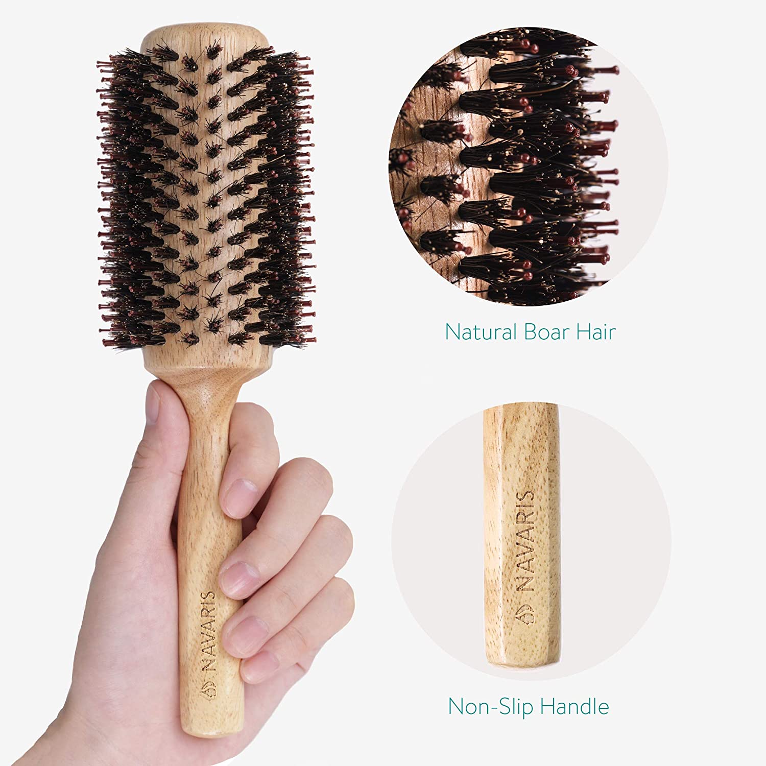 Navaris Σετ με 2 Στρόγγυλες Ξύλινες Βούρτσες Μαλλιών - Brown - 51356.01