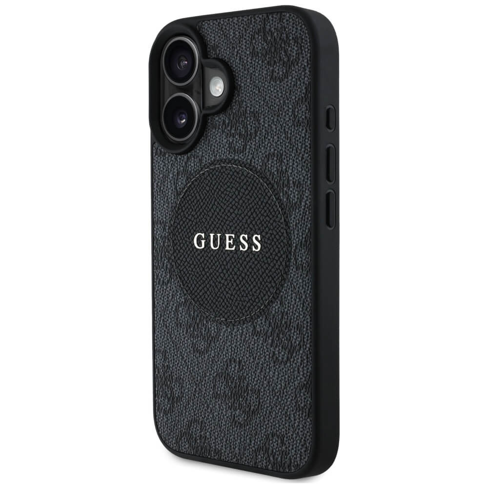 Guess iPhone 16 - 4G Circle Classic Logo - MagSafe Θήκη με Επένδυση Συνθετικού Δέρματος - Black - GUHMP16SP4PGRSGK