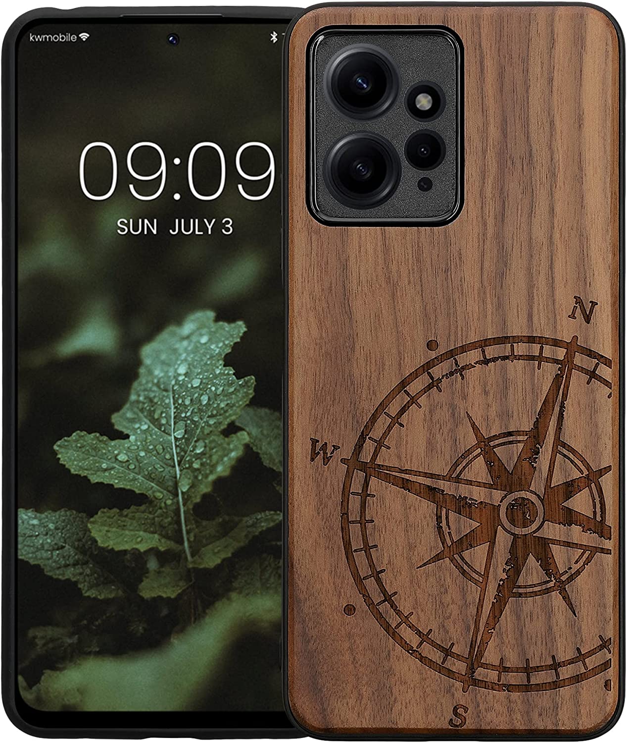 KW Xiaomi Redmi Note 12 4G Θήκη από Φυσικό Ξύλο - Design Navigational Compass - Dark Brown - 61179.01