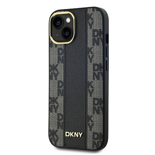 DKNY iPhone 15 Plus / 14 Plus - Leather Checkered Mono Pattern MagSafe Σκληρή Θήκη με Επένδυση Συνθετικού Δέρματος - Black