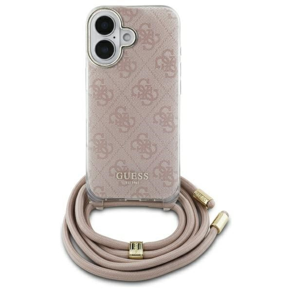 Guess iPhone 16 - Crossbody Cord 4G Print - Σκληρή Θήκη με Πλαίσιο Σιλικόνης και Λουράκι - Pink - GUHCP16SHC4SEP