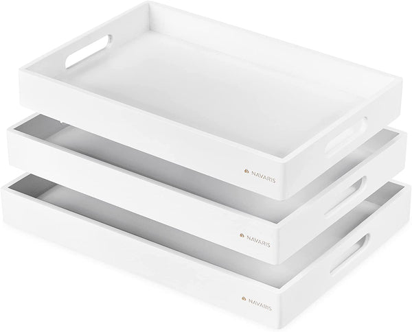 Navaris Σετ με 3 Δίσκους Σερβιρίσματος από Μπαμπού - White - 53446.03.02