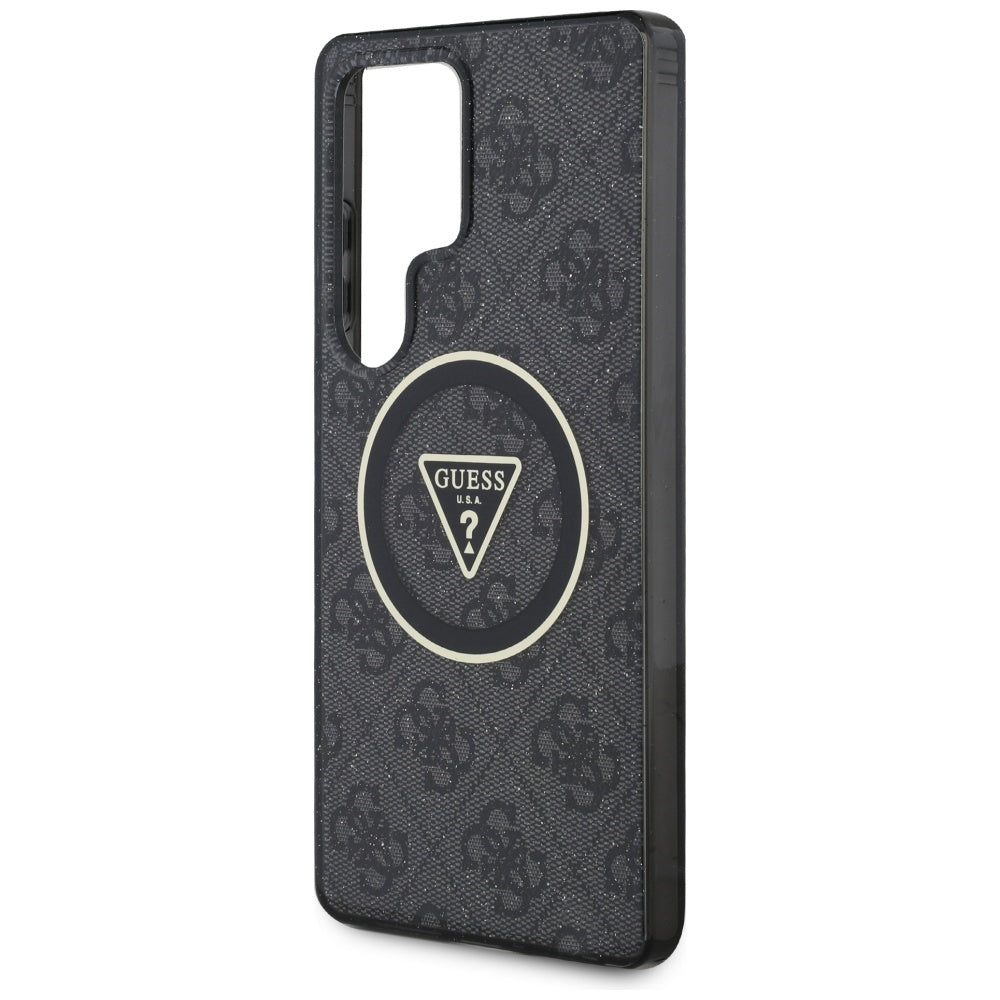 Guess Samsung Galaxy S25 Ultra - 4G Glitter Triangle Buttons - MagSafe Σκληρή Θήκη με Πλαίσιο Σιλικόνης - Black - GUHMS25LHG4PRTGK