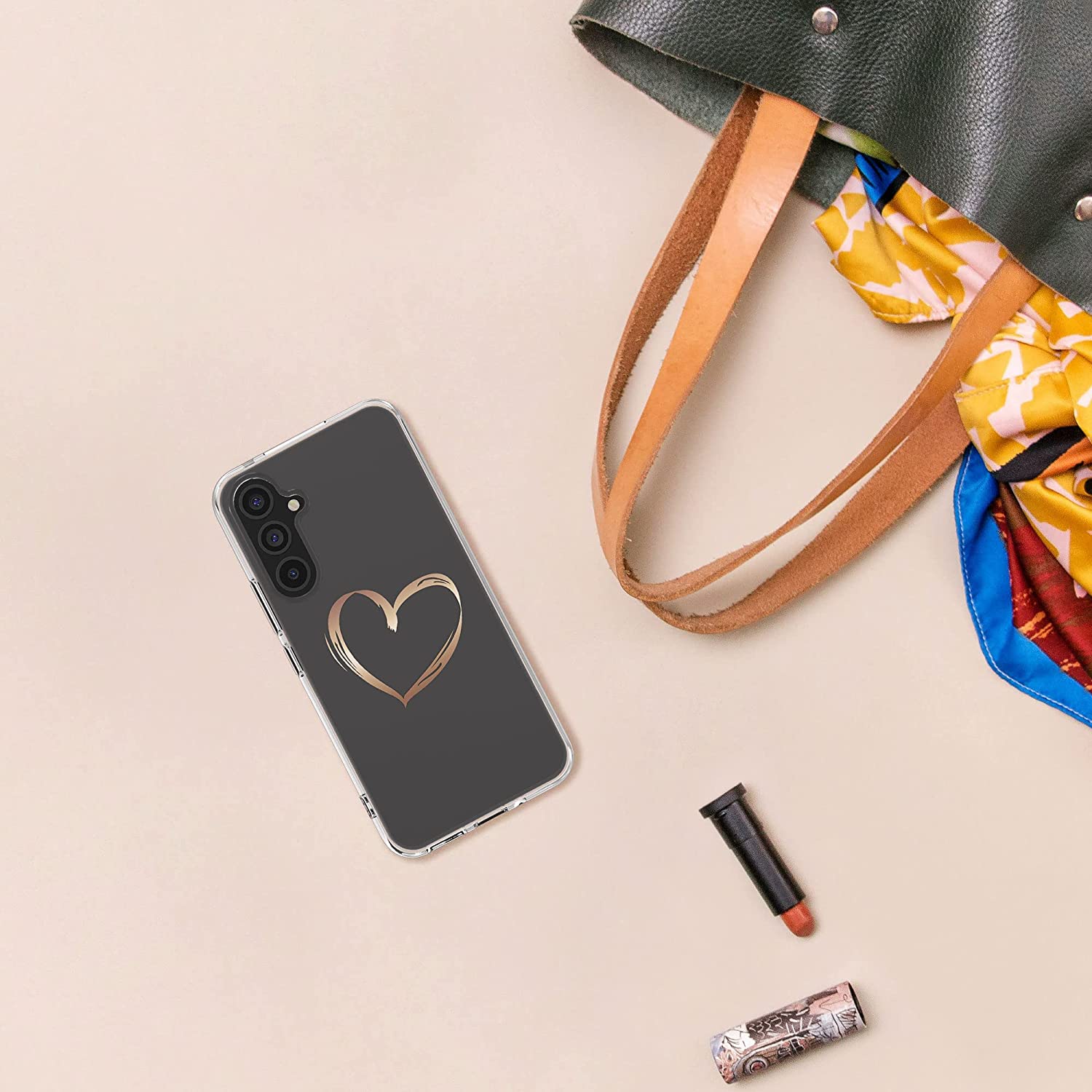 KW Samsung Galaxy A54 5G Θήκη Σιλικόνης TPU Design Heart Brush - Rose Gold / Διάφανη - 60806.01