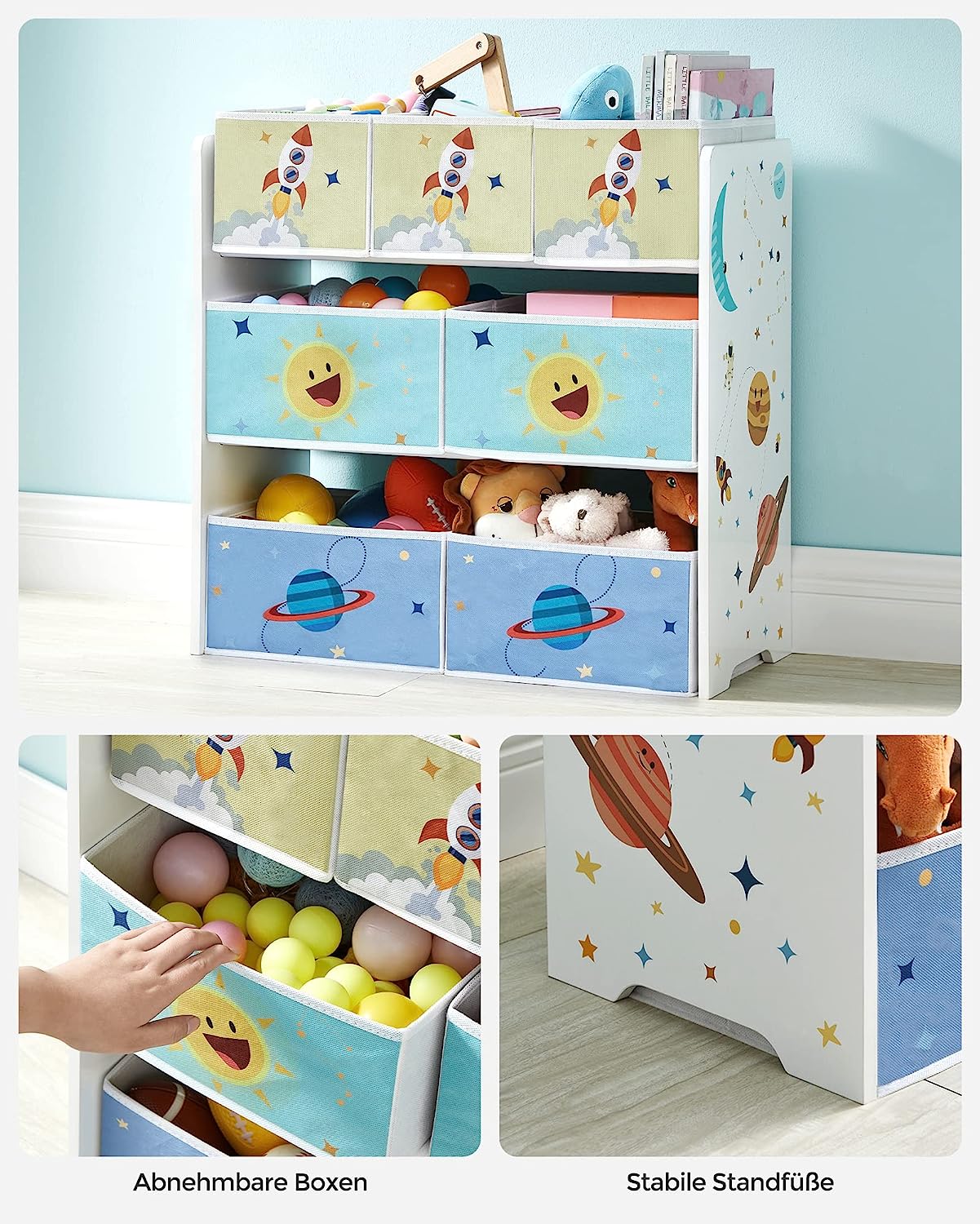 Songmics Ράφι Οργάνωσης Παιδικού Δωματίου με 7 Κουτιά Αποθήκευσης από Ύφασμα - 29,5 x 62,5 x 60 cm - White - GKR034W01