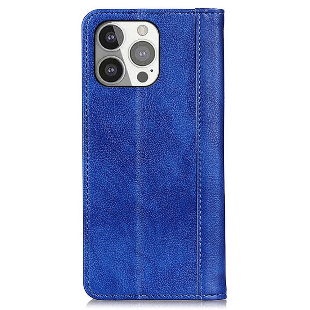 Erbord iPhone 13 Pro Litchi Leather Θήκη Βιβλίο από Γνήσιο Δέρμα - Blue