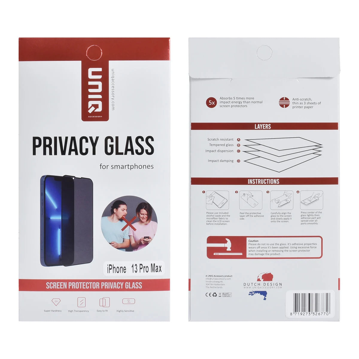 Tuniq iPhone 13 Pro Max - Privacy Προστασία Οθόνης - Full Screen Αντιχαρακτικό Γυαλί Tempered Glass - Μαύρο