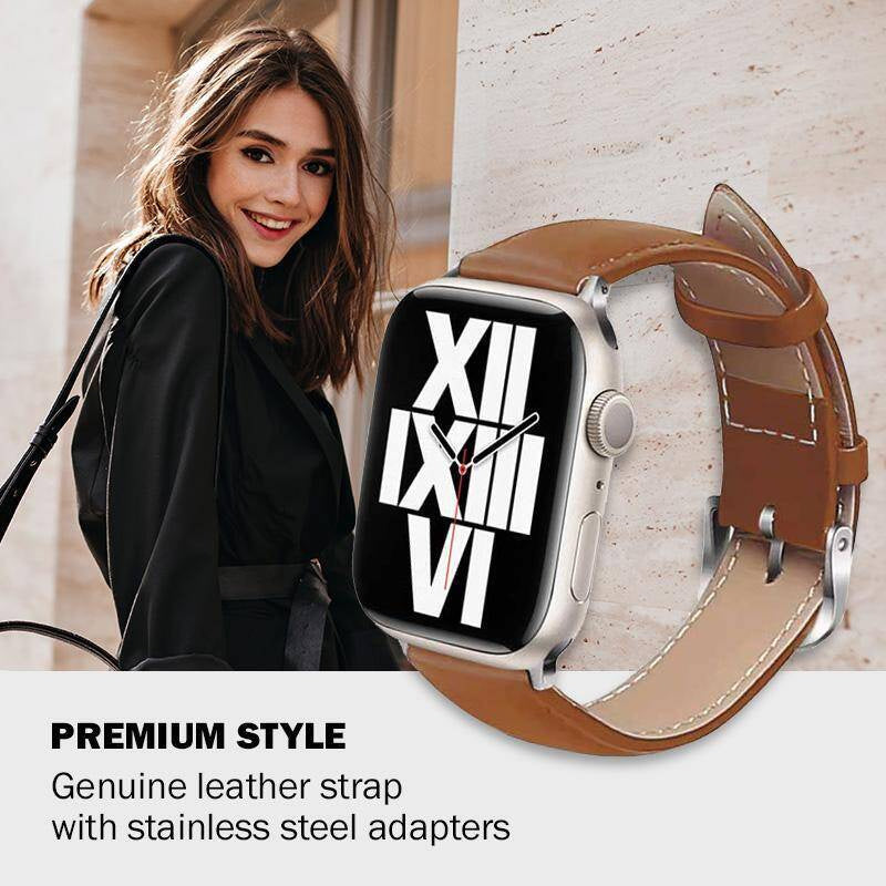 Crong Λουράκι Apple Watch 2 / 3 / 4 / 5 / 6 / 7 / 8 / 9 / SE / SE 2 - 38 / 40 / 41 mm από Γνήσιο Δέρμα - Noble Band - Mokka