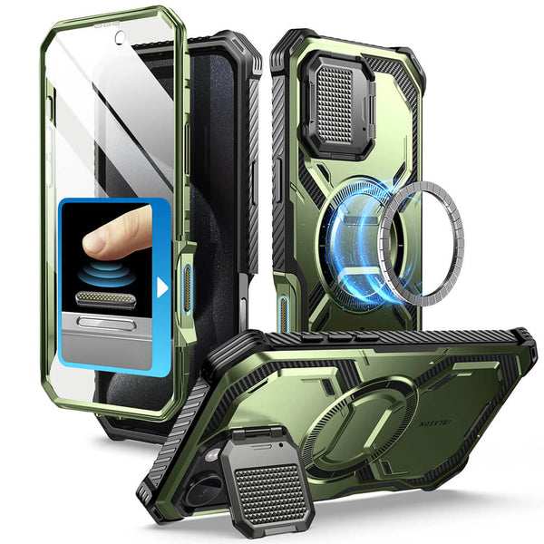Supcase iPhone 16 Pro Armorbox MagSafe Σκληρή Θήκη με Προστασία Οθόνης και Κάλυμμα Κάμερας / Stand - Green