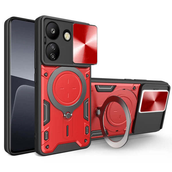 Techsuit Xiaomi Redmi 13C / Poco C65 - CamGuard Pro - Σκληρή Θήκη με Προστασία Καμερών και Δαχτυλίδι Συγκράτησης - Red
