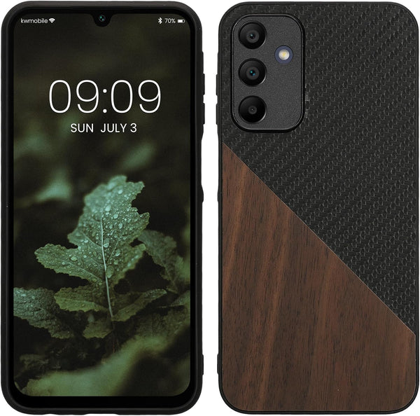 KW Samsung Galaxy A15 4G / A15 5G Θήκη από Φυσικό Ξύλο και Carbon - Dark Brown / Black