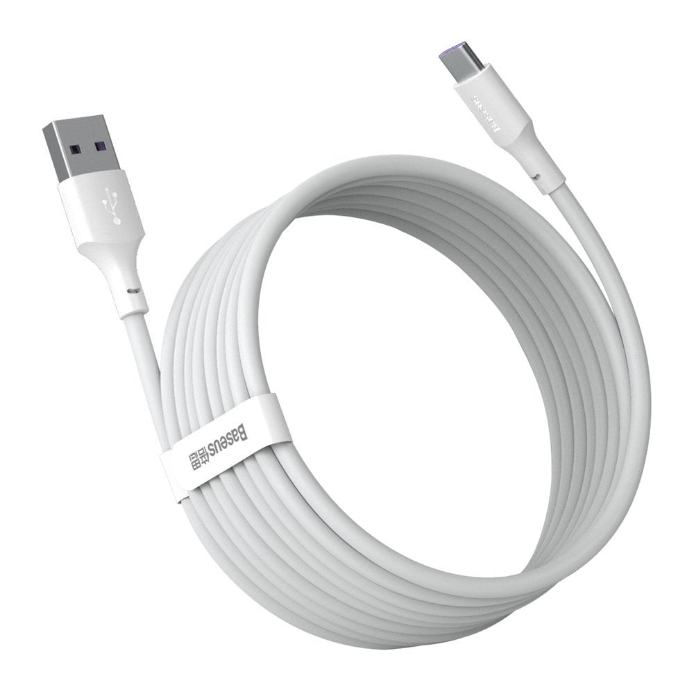 Baseus Simple Wisdom Cable Type-C 5A 40W - Καλώδιο Γρήγορης Φόρτισης Type-C 1,5M - 2 Τεμάχια - White - TZCATZJ-02