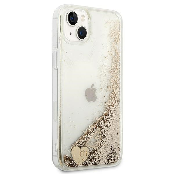 Guess iPhone 14 Plus - Glitter Charms Σκληρή Θήκη με Πλαίσιο Σιλικόνης - Gold - GUOHCP14MGLHFLGO
