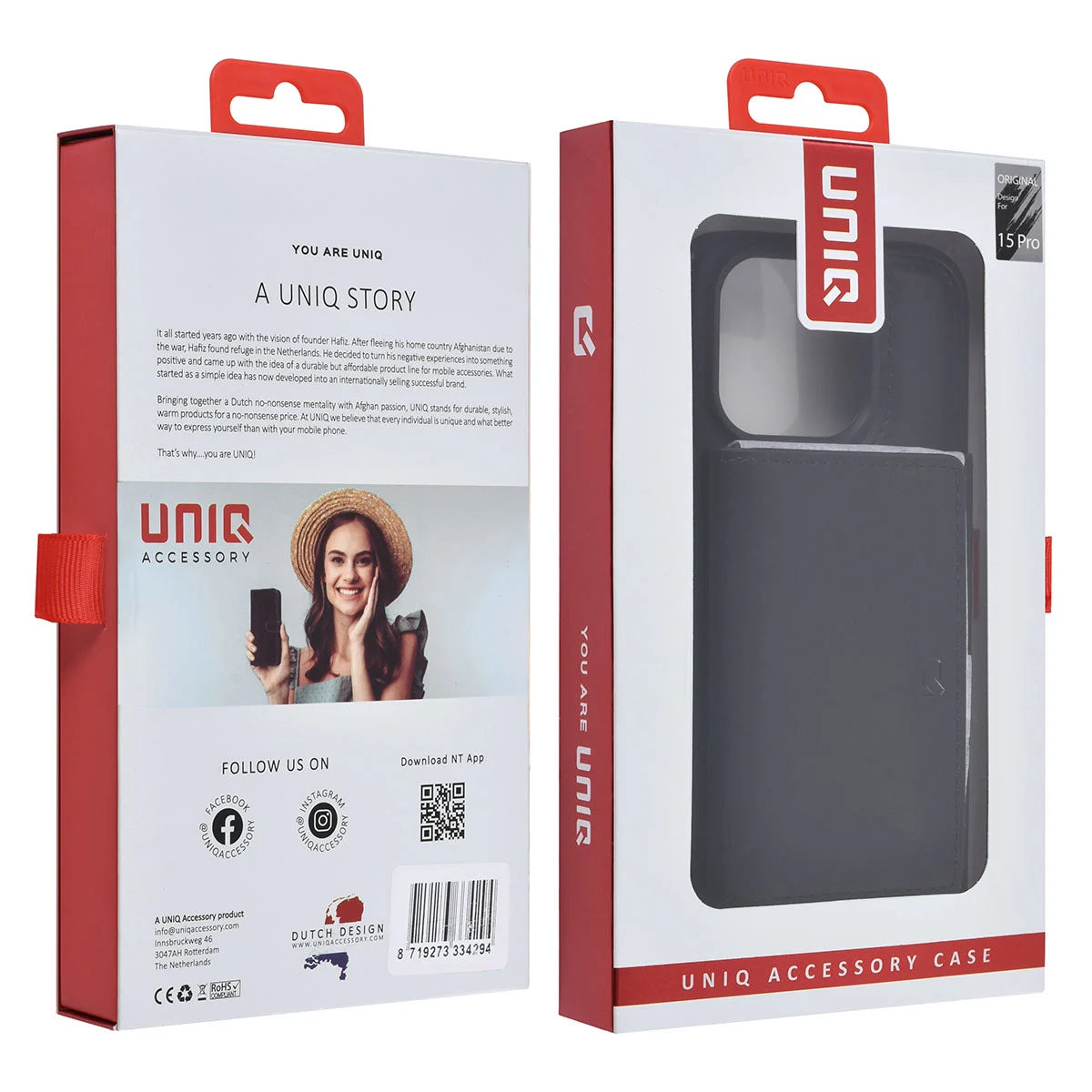 Tuniq iPhone 15 Pro - Σκληρή Θήκη από Δερματίνη με Αφαιρούμενη Θήκη Καρτών - Μαύρη