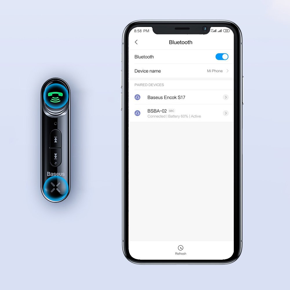 Baseus Type 7 AUX Car Bluetooth Receiver για Αναπαραγωγή Μουσικής / Κλήσεις στο Αυτοκίνητο - Black - WXQY-01