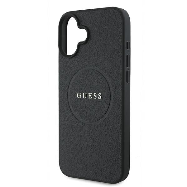 Guess iPhone 16 Plus - Grained Gold Ring - MagSafe Σκληρή Θήκη από Οικολογικό Δέρμα - Black - GUHMP16MPGHSMMK