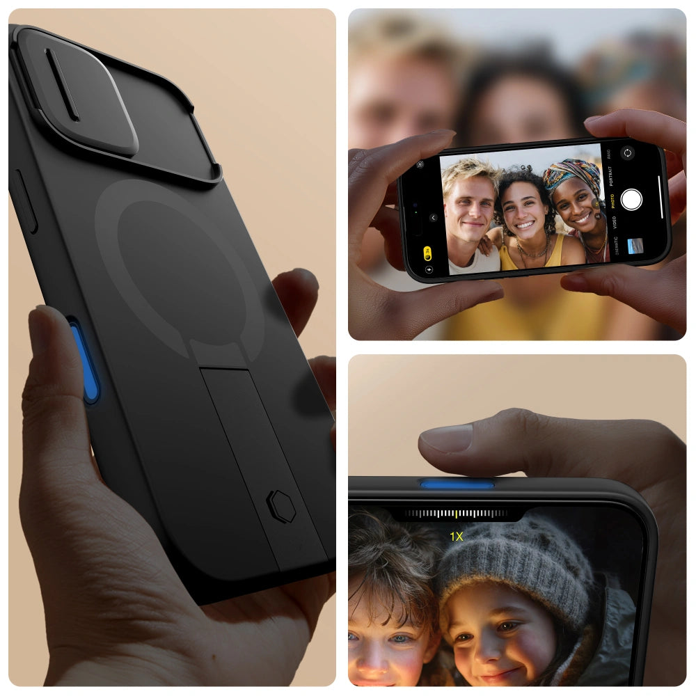 Tech-Protect iPhone 17 - Kevlar Aura MagSafe - Σκληρή Θήκη με Ανοιγόμενο Κάλυμμα Κάμερας και Stand - Black