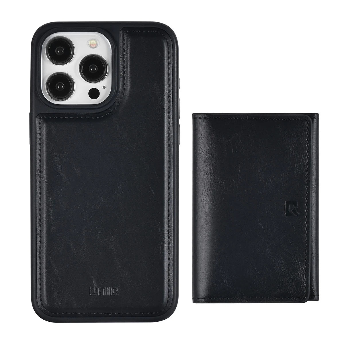 Tuniq iPhone 15 Pro Max - Σκληρή Θήκη από Δερματίνη με Αφαιρούμενη Θήκη Καρτών - Μαύρη