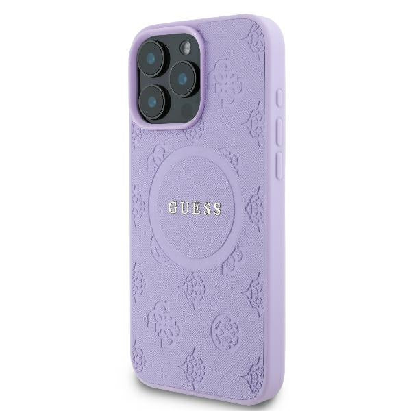 Guess iPhone 16 Pro - Saffiano Peony Classic Logo - MagSafe Σκληρή Θήκη με Πλαίσιο Σιλικόνης και Συνθετικό Δέρμα - Purple - GUHMP16LPSAPSMEU