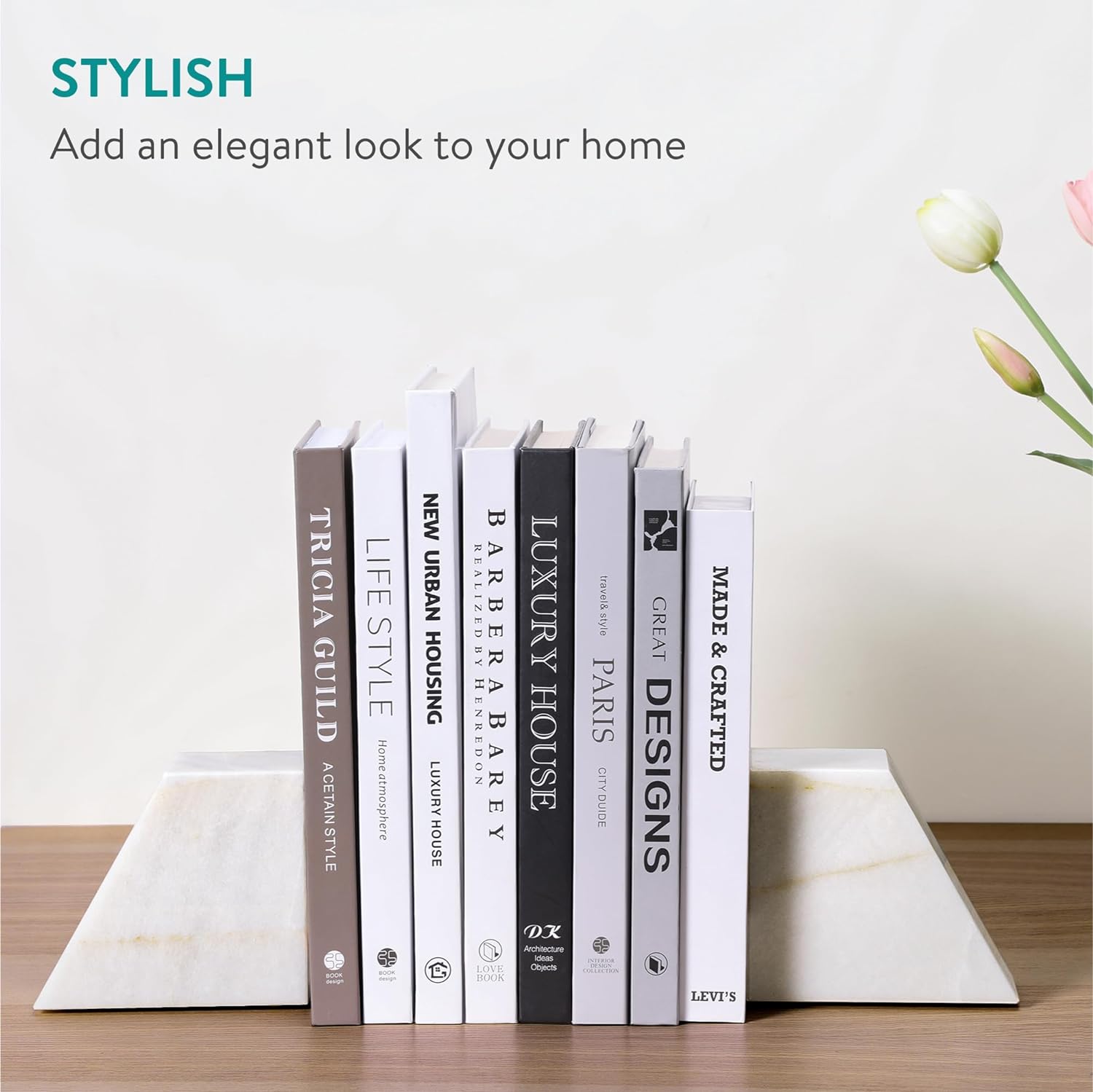 Navaris Βιβλιοστάτες από Μάρμαρο Σετ 2 Τεμαχίων - White - 61655.01