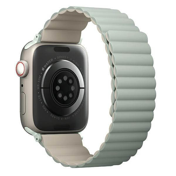 Uniq Λουράκι Apple Watch 2 / 3 / 4 / 5 / 6 / 7 / 8 / 9 / SE / ULTRA 1 / ULTRA 2 - 42 / 44 / 45 / 49 mm Revix Μαγνητικό Σιλικόνης Διπλής Όψης - Sage / Beige