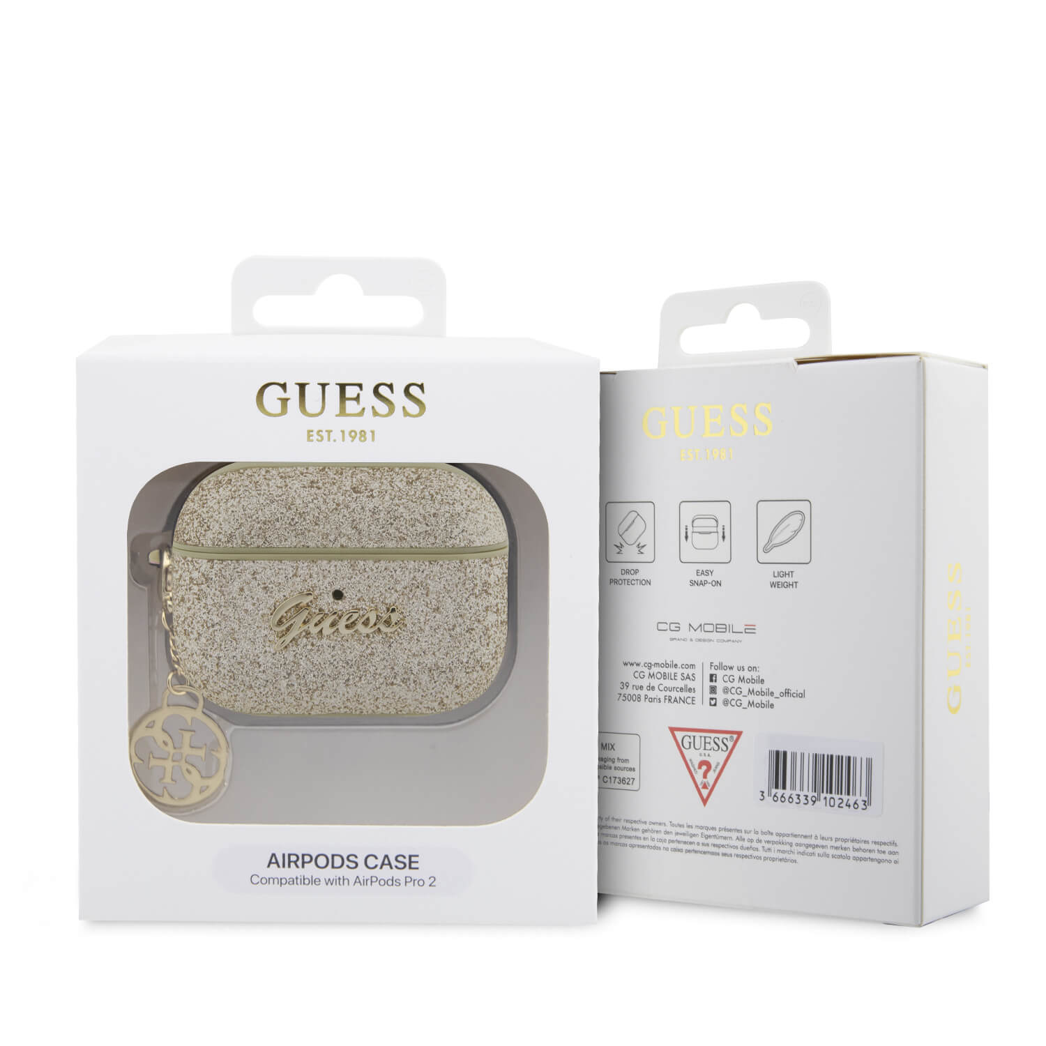 Guess AirPods Pro 2 PU Θήκη - Glitter Flake 4G Charm - Gold
