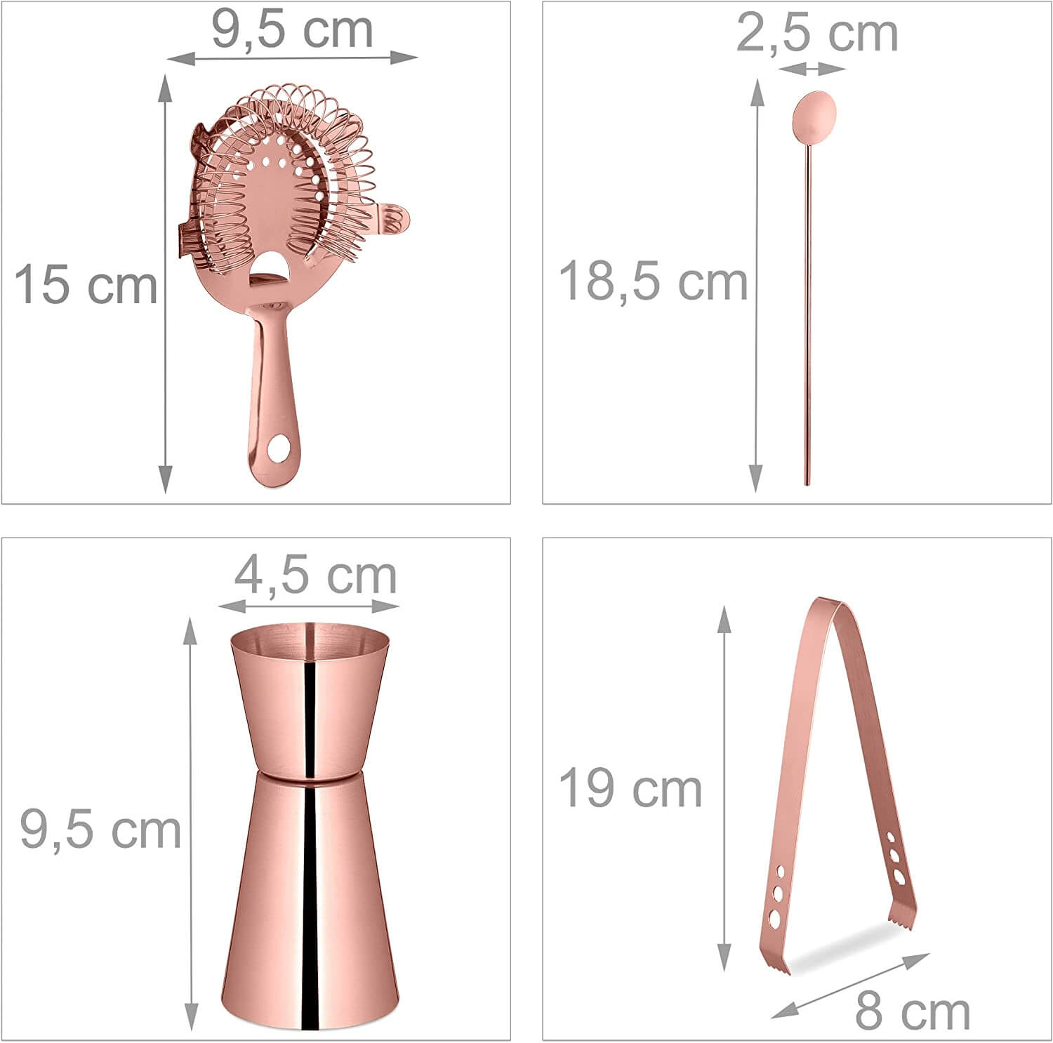 Relaxdays Σετ Κοκτέιλ 5 Τεμαχίων από Ανοξείδωτο Ατσάλι - Pink Bronze - 4052025983246