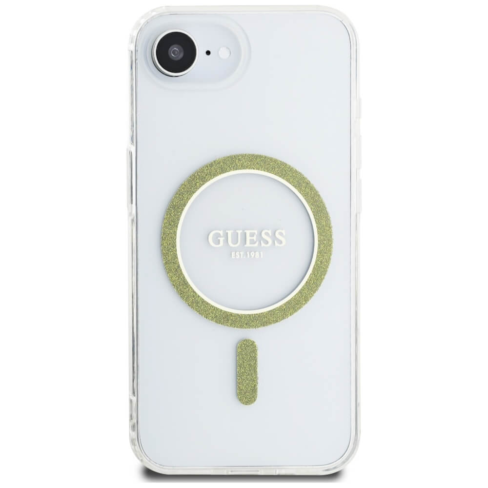 Guess iPhone 16e - IML Glitter Circle MagSafe - Σκληρή Θήκη με Πλαίσιο Σιλικόνης - Διάφανη - GUHMPSE4HFGERET