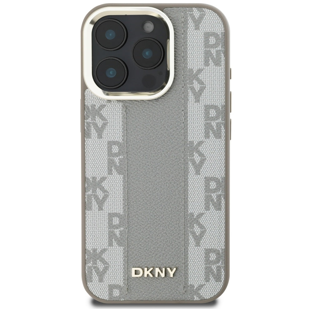 DKNY iPhone 16 Pro - Checkered Pattern - MagSafe Σκληρή Θήκη με Επένδυση Συνθετικού Δέρματος - Beige