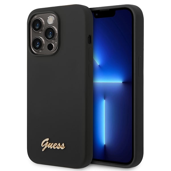Guess iPhone 14 Pro Silicone Metal Logo Script Θήκη Σιλικόνης - Black - GUHCP14LSLSMK