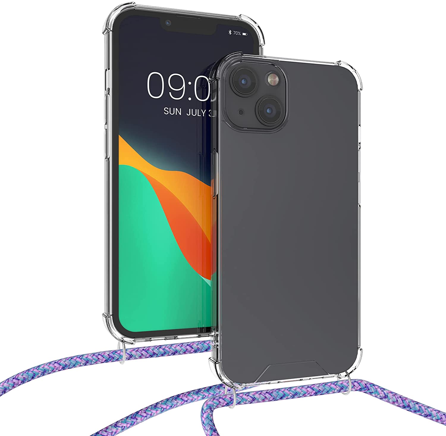 KW iPhone 13 Θήκη Σιλικόνης TPU με Λουράκι - Διάφανη / Lavender / Purple / White - 55949.108