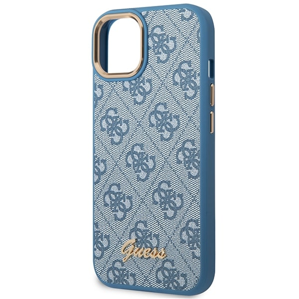 Guess iPhone 14 Plus 4G Vintage Gold Logo Σκληρή Θήκη με Πλαίσιο Σιλικόνης - Blue - GUHCP14MHG4SHB
