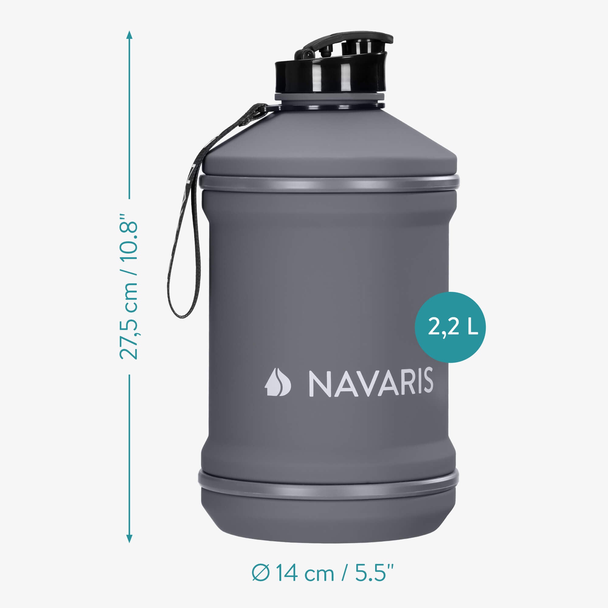 Navaris Μπουκάλι Νερού - BPA Free - 2.2 L - Grey - 57023.22