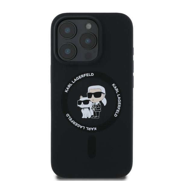 Karl Lagerfeld iPhone 16 Pro - Silicone KC Heads Ring - MagSafe Θήκη Σιλικόνης - Black - KLHMP16LSCMKCRHK