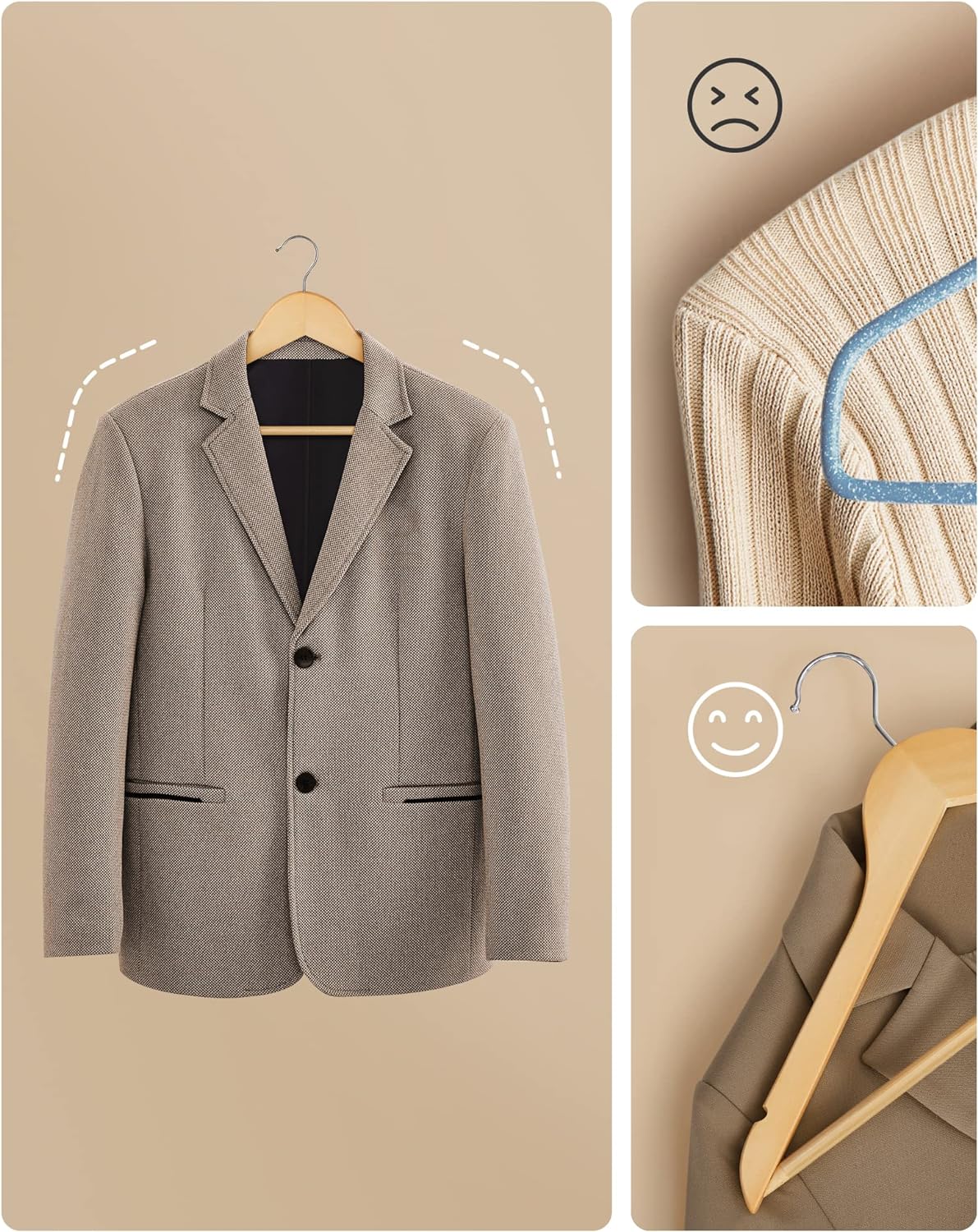 Songmics Σετ με 20 Ξύλινες Κρεμάστρες Ρούχων - Natural - CRW001-20