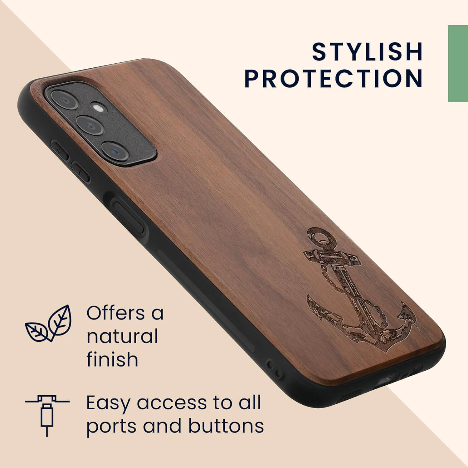 KW Samsung Galaxy A14 5G Θήκη από Φυσικό Ξύλο - Design Anchor Vintage - Dark Brown - 60817.04