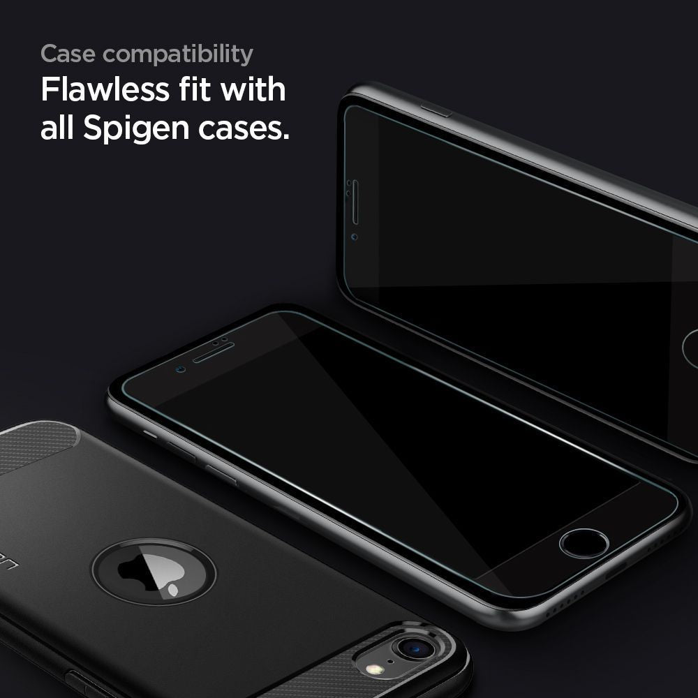 Spigen iPhone SE 2022 / SE 2020 / 7 / 8 GLAS.tR Slim 2.5D Case Friendly Full Screen Tempered Glass Αντιχαρακτικό Γυαλί Οθόνης 9H - Black