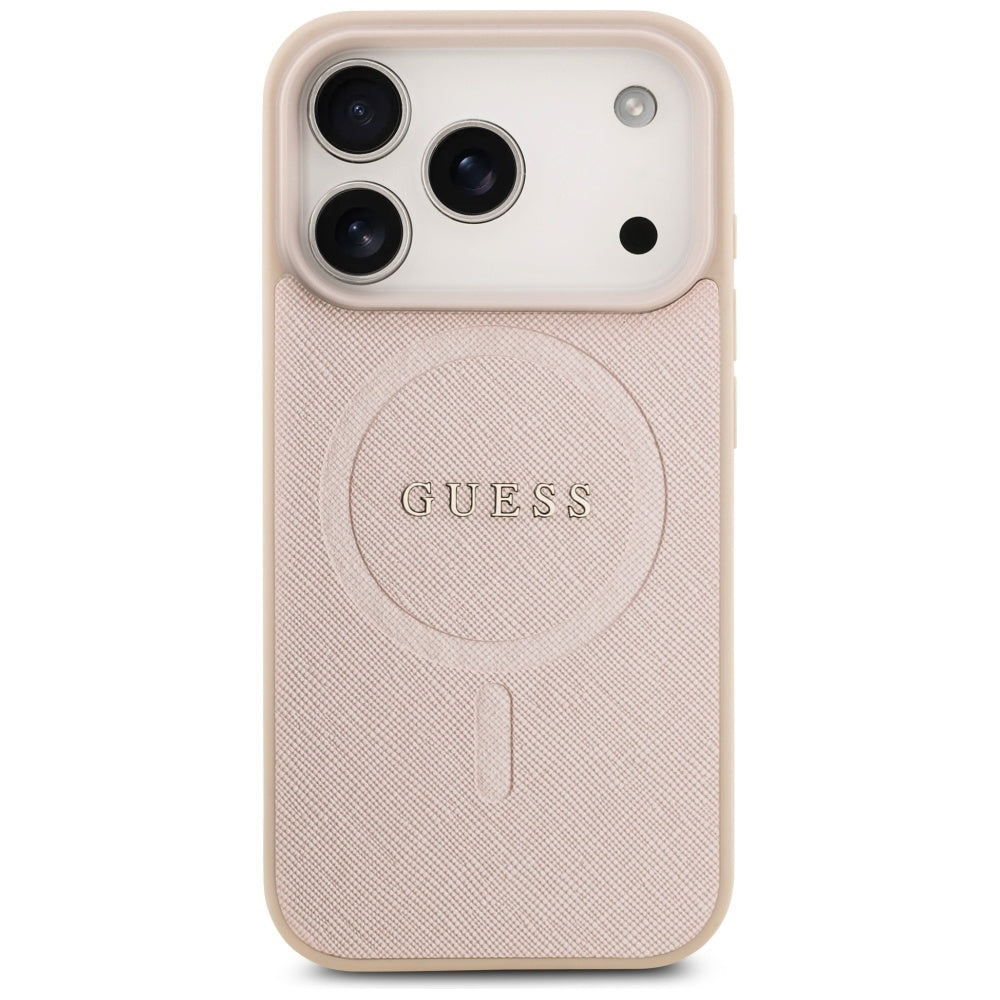Guess iPhone 17 Pro - Saffiano Classic Logo MagSafe - Σκληρή Θήκη με Πλαίσιο Σιλικόνης και Επένδυση Οικολογικού Δέρματος - Pink - GUHMP17LPSAHMCP