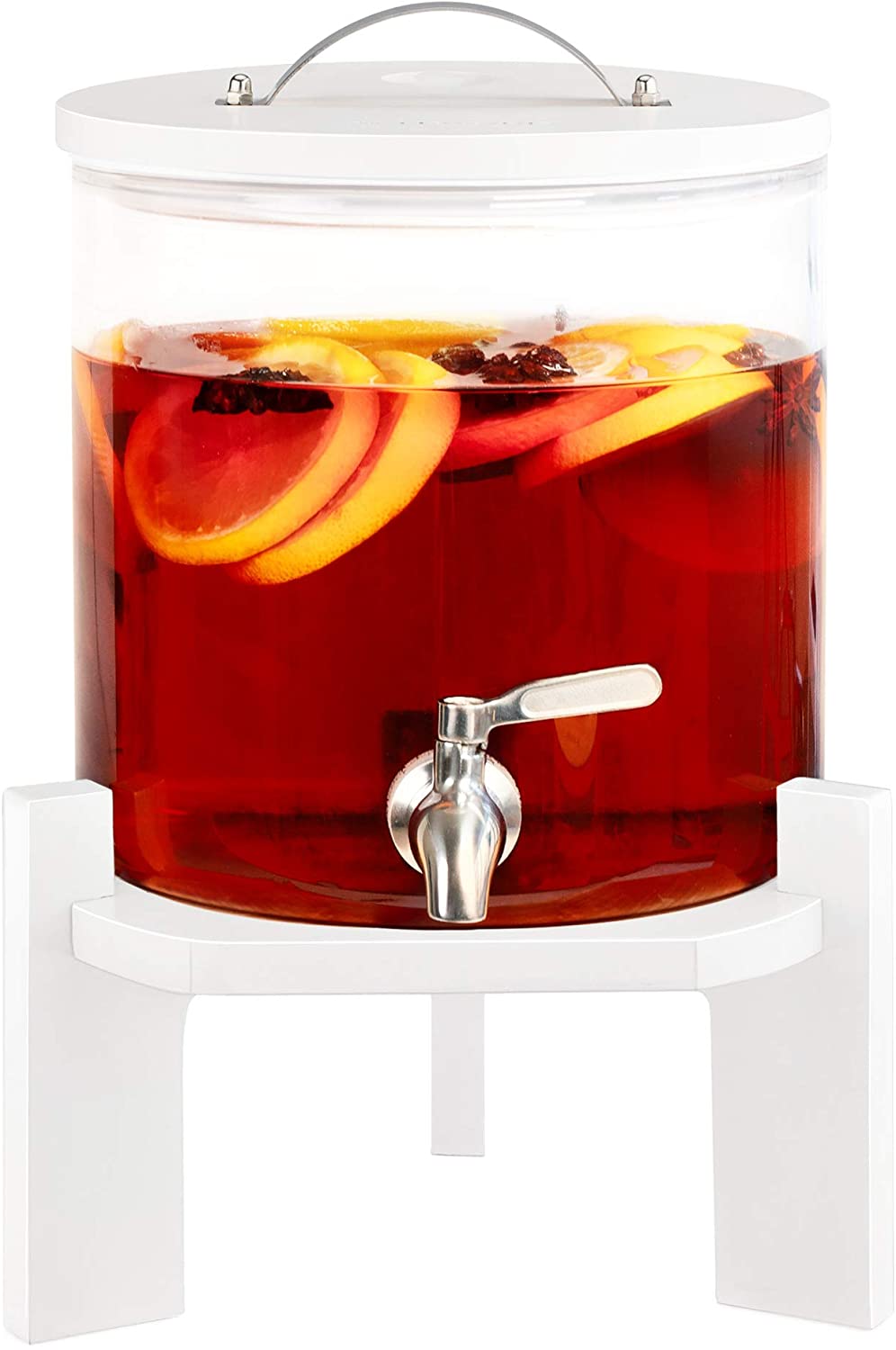 Navaris Glass Beverage Drink Dispenser Γυάλινος Διανεμητής Ποτού με Ξύλινη Βάση - 5L - White - 46785.06