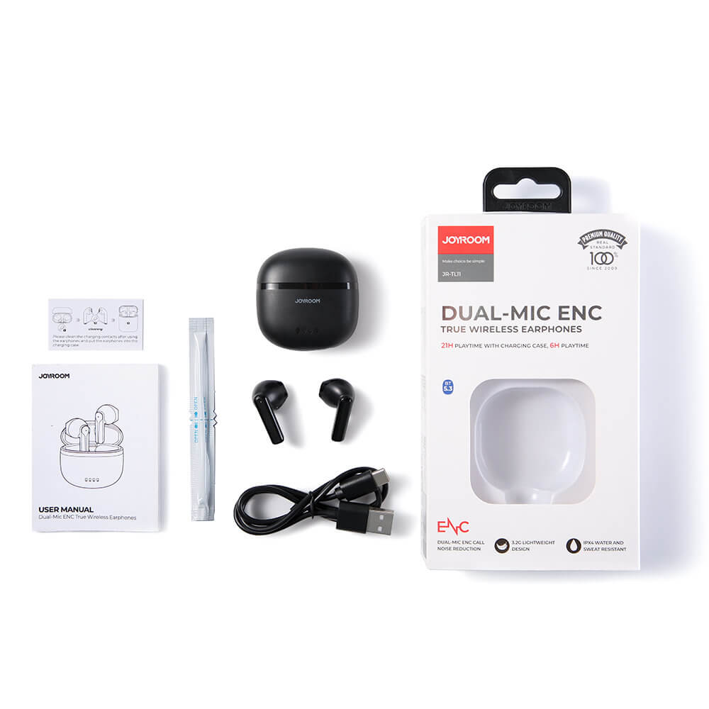 Joyroom Dual-Mic Enc TWS Bluetooth 5.3 - Ασύρματα ακουστικά για Κλήσεις / Μουσική - Black - JR-TL11