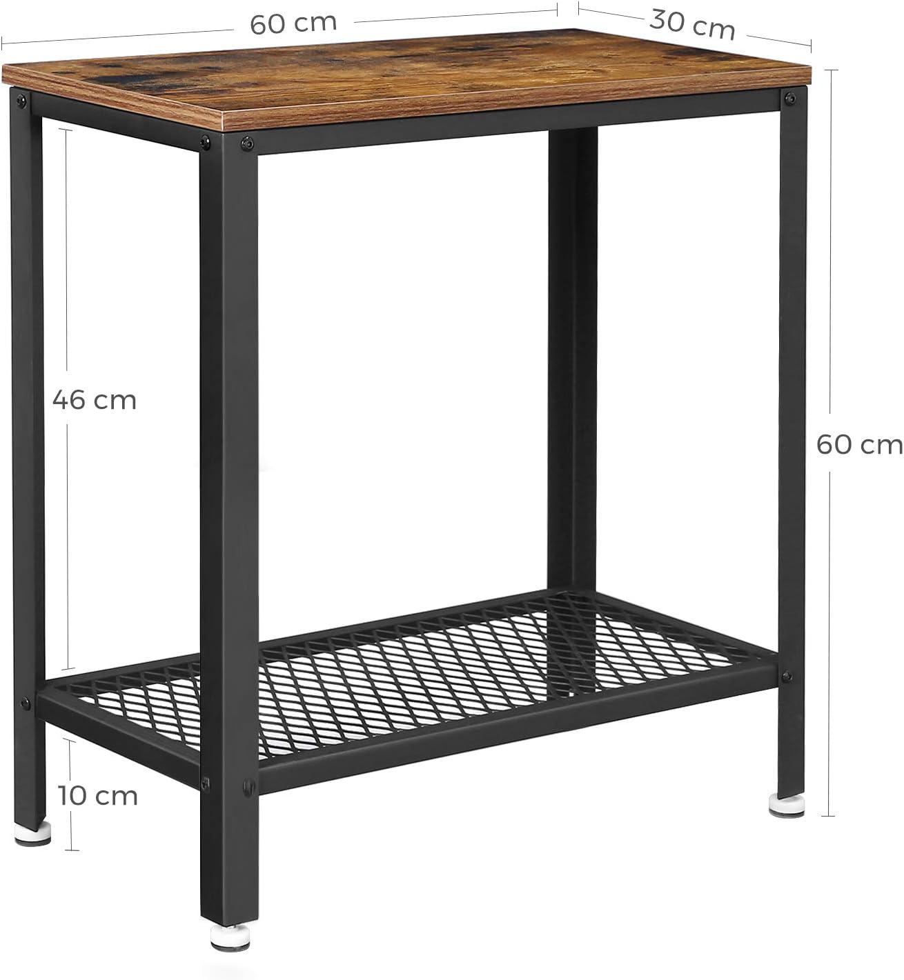 Vasagle Βοηθητικό Τραπεζάκι με Ράφι από Μεταλλικό Πλέγμα και Μεταλλικά Πόδια - Vintage Brown / Black - LET31BX
