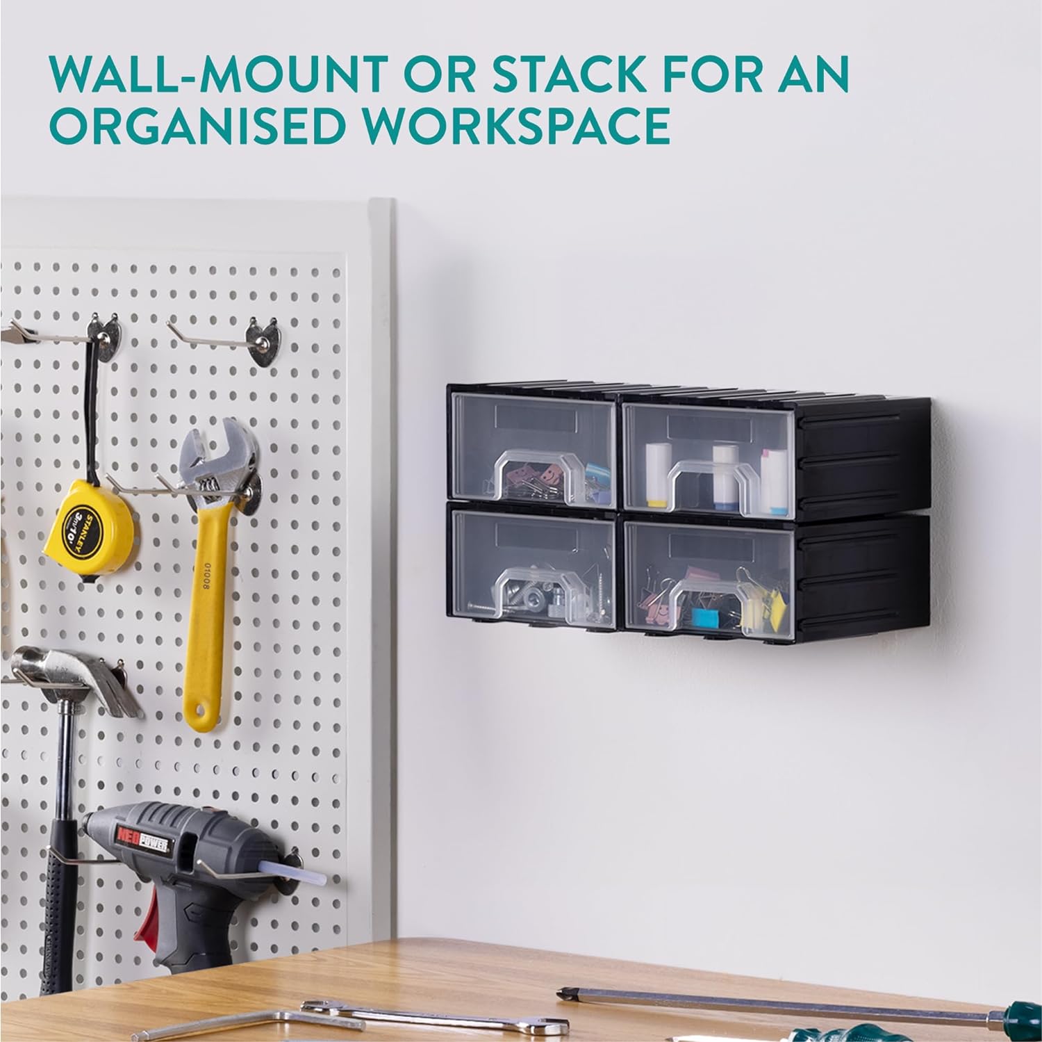 Navaris Σετ με 4 Συρτάρια Οργάνωσης - Large Size - 15 x 12.9 x 7.3 cm - Black - 61952.05