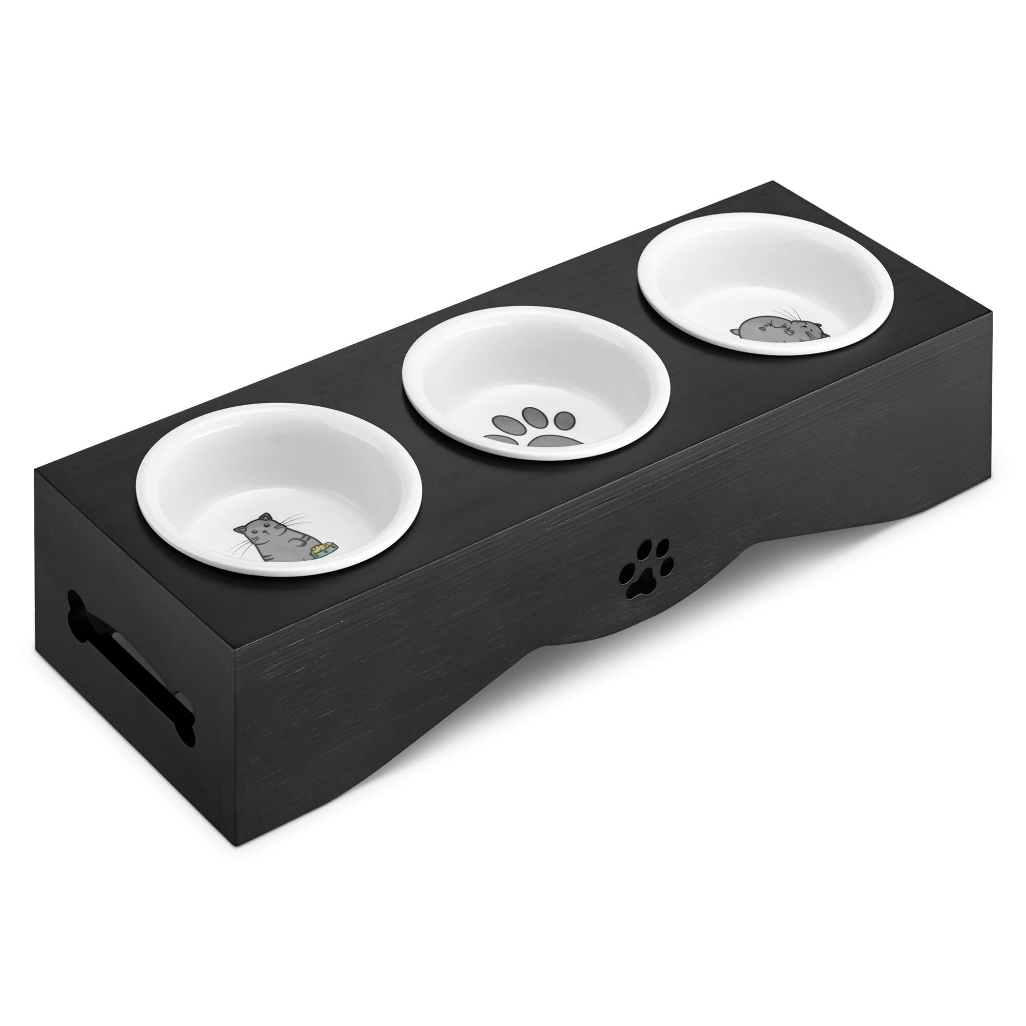 Navaris Raised Pet Bowls Stand - Ανυψωμένα Μπολ Φαγητού με Ξύλινη Βάση για Κατοικίδια 130ml - Black - 50174.47