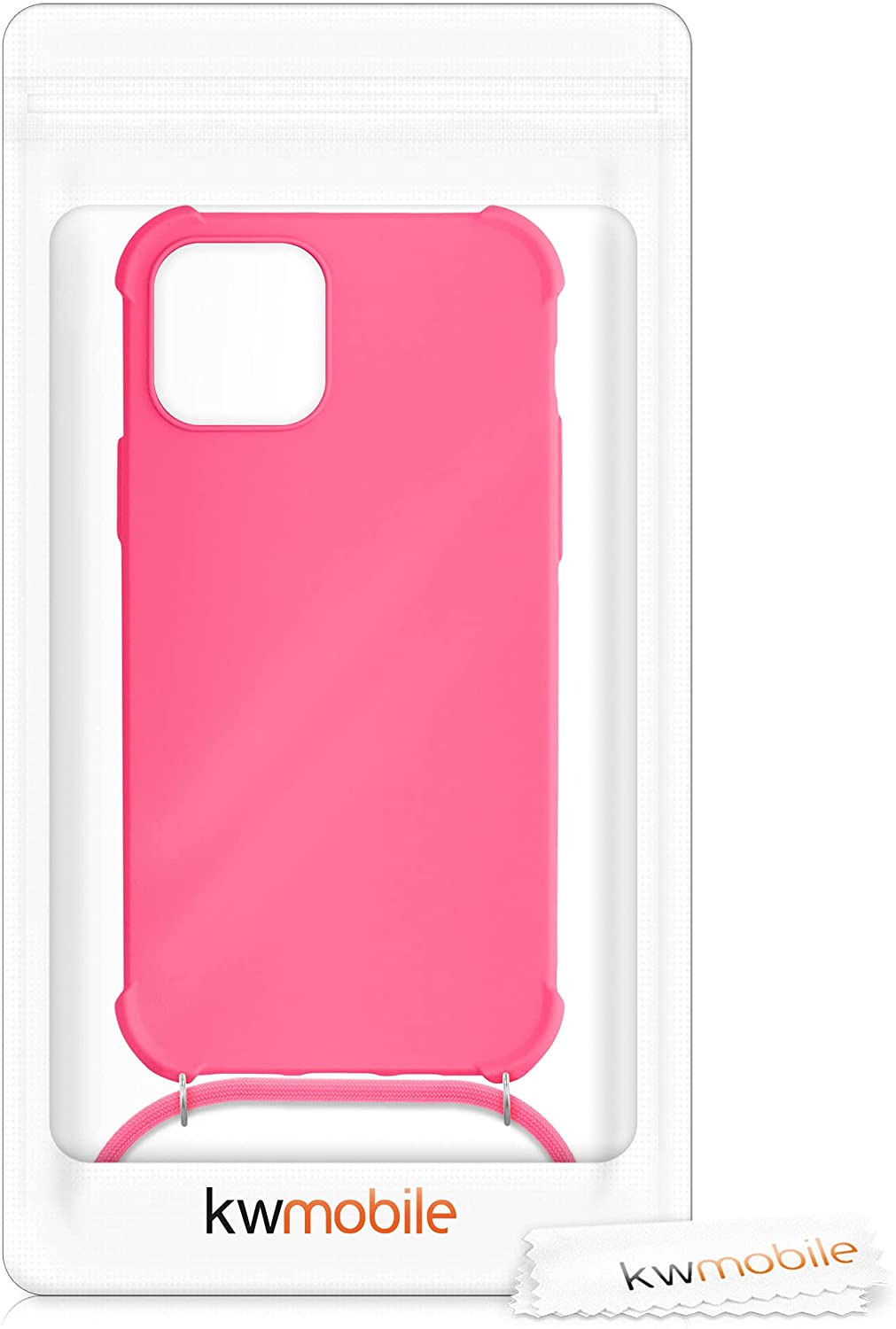 KW iPhone 12 / iPhone 12 Pro Θήκη Σιλικόνης TPU με Λουράκι - Neon Pink - 53840.77