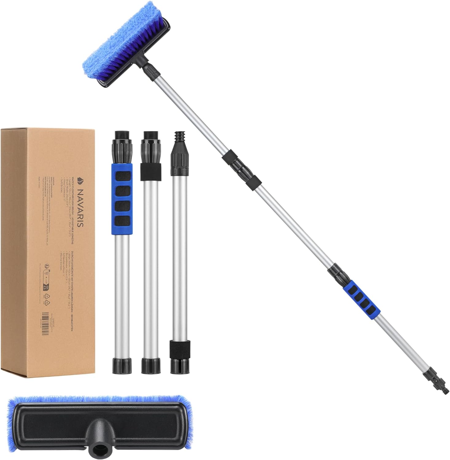 Navaris Βούρτσα Πλυσίματος Αυτοκινήτου με Ρυθμιζόμενη Λαβή και Υποδοχή για Λάστιχο Νερού - Blue - 61697.01