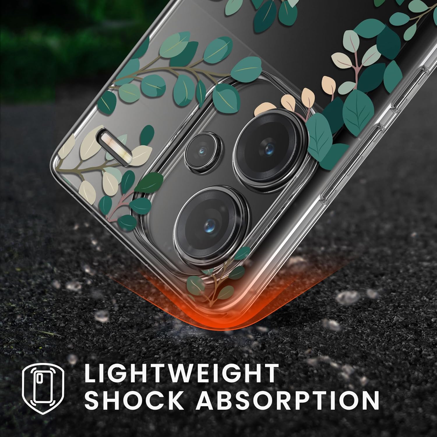 KW Xiaomi Redmi Note 13 Pro+ 5G Θήκη Σιλικόνης TPU με Αντιχαρακτικό Γυαλί - Design Spring Leaves - Green / Διάφανη