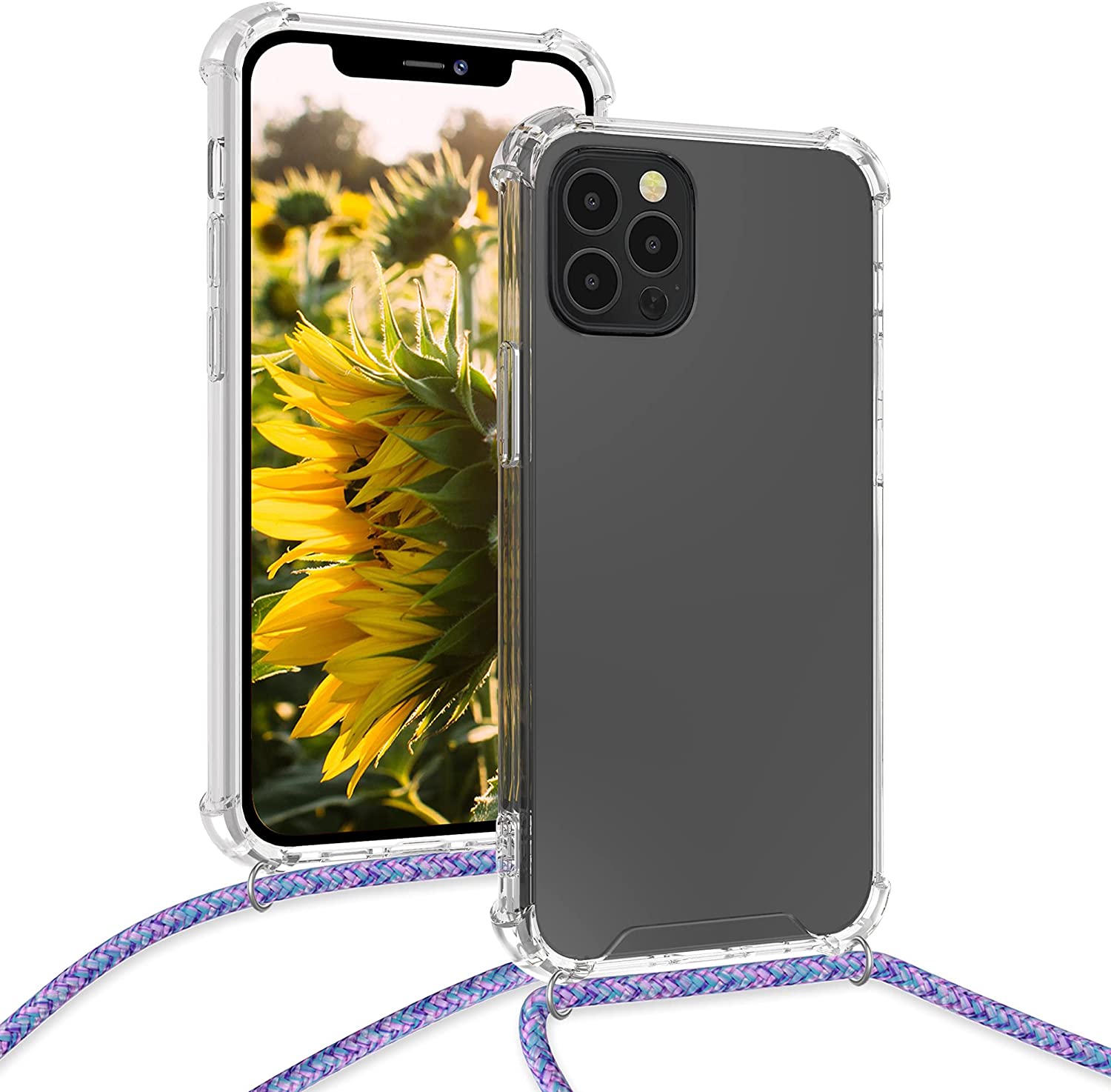 KW iPhone 12 / iPhone 12 Pro Θήκη Σιλικόνης TPU με Λουράκι - Διάφανη - Lavender / Purple / White - 52730.108